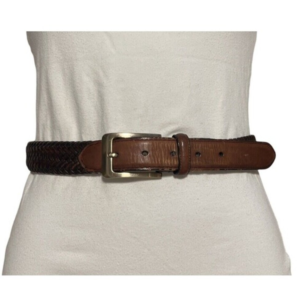 Vintage Brown Leather Belt Weave Size 32 Unisex